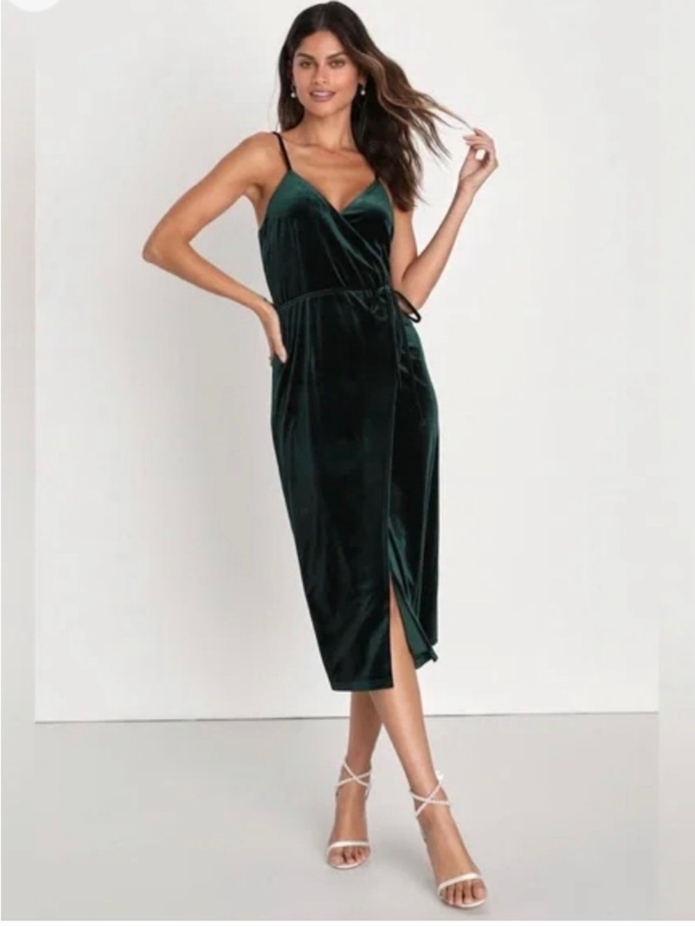 Undeniable Allure Emerald Green Velvet Surplice Wrap Midi Dress